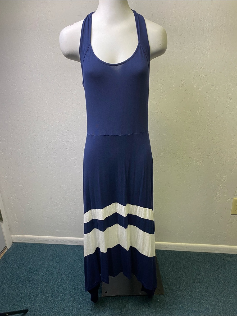 VENUS Navy and White Racerback Stripe Maxi Dress